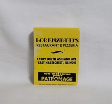 Vintage Lorenzetti's Pizza Restaurant Matchbook East Hazelcrest Advertising Full picture