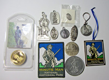 Concord MA Minuteman Souvenir Lot Pewter Medals Coins Patch Keychain 13pc picture