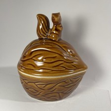 VTG Brown Glazed Ceramic Dish Squirrel Nut/Candy Container 1960’s Kitsch Decor picture