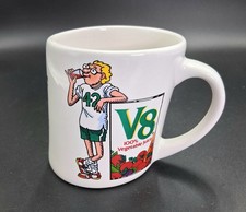 Vintage V8 Vegetable Juice Slanted Coffee Mug Cartoon Runner Advertising Cup picture