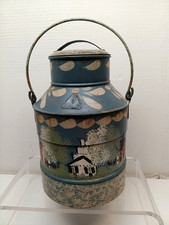 VINTAGE HAND PAINTED COUNTRY FOLK ART GALVANIZED MILK CAN picture