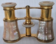 Lemaire F1 Paris Opera Glasses Binoculars Peach Mother Of Pearl & Brass c. 1910 picture