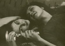 Pretty young women couple above to kiss lesbian int vintage photo picture