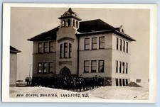 Lansford North Dakota ND Postcard RPPC Photo New School Building c1910's Antique picture