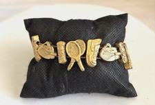 Vintage Ladies Tennis Theme Goldtone Slide Charm Bracelet picture