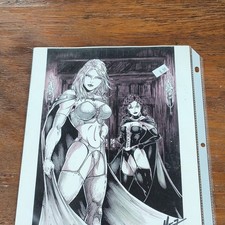 Marvel X-Men White Queen & Black Queen Original Drawing Nei Ruffino Signed 2015 picture