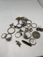 45g STERLING SILVER JUNK DRAWER LOT MIX RING NECKLACE EARRINGS STAMPED FINE picture