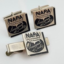 Vtg NAPA Auto Car Parts Cufflinks Tie Clip Set Automobile  Advertising picture