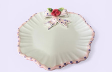 World Bazaars Inc Rose Ribbon 8 Inch Plate Pink Purple Edge Polka Dots Leaves picture