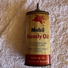 Very Nice Early Oval Mobil Handy Oil 4 Oz. Lead Top Oiler From Socony Empty picture
