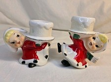 Vtg 1950s Japan Christmas Girl Figurine Ceramic Napco? Norcrest? Candle Holders picture