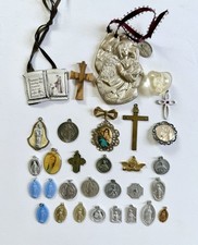Vintage Catholic Religious Medals Lot- Crosses Charms Pendants Virgin Mary picture