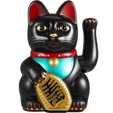Chunful 6 Inch Black Lucky Cat Waving Arm Maneki Neko picture