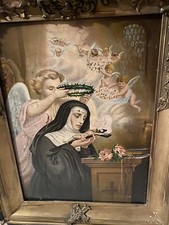 vint 1890 SAINT RITA OF CASCIA RELIGIOUS TIN LITHO PRINT JOHN DUFFY NY NUN JESUS picture