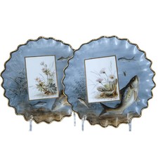 c1890 Aesthetic Movement Theodore B Starr New York Pair of Hand Painted Fish Pla picture