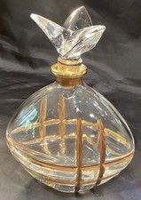 ROYAL GALLERY ITALY CRYSTAL PERFUME BOTTLE W APPLICATOR HEAVY GOLD ACCENTS 5”T picture