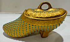Rare Antique Coalport V6298 Jeweled Porcelain Shoe Slipper Covered Box Gold picture