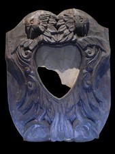 Antique Hand-Carved Wood Heraldic Wall Plaque — Blank Shield/Crest Configuration picture