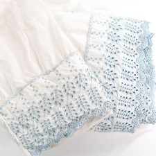 Rachel Ashwell Blue Eyelet Hem Trim FULL Sheet Set 3pcs Cotton Shabby Cottage picture