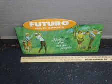 VINTAGE ANTIQUE ORIGINAL  1950'S MAN & WOMAN GOLFING YARD WORK FUTURO METAL SIGN picture