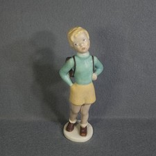 Vintage Keramos Austrian Porcelain Schoolboy Figurine Backpack Mid-Century picture