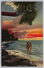 Carefree Florida Beach Sunset Postcard Linen Curteich Women picture