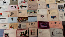Lot of 40 Antique Art Deco 1920s - 1930s Flat Christmas Greeting Cards Ephemera picture