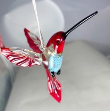 Hand blown glass bird animal Hummingbird figurine hanging ornament Red Blue 4.9 picture