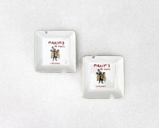 2 Maxim's de Paris Chicago Ceramic Ashtrays Mid Century Gold Trim 1960s picture