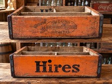 Rare MISSION ORANGE SODA WOOD BOX CRATE Combo Hires Root Beer ANTIQUE Sign picture