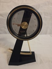 Vintage Rhythm Quartz Modernist Desk Clock Black Gold Geometric Table Clock picture