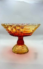 Vintage Jeannette Louisa Amberina Glass Basket Weave Pedestal Compote Fruit Bowl picture