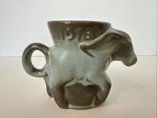 Vintage Frankoma Pottery 1978 Donkey Mug Green Dem Political Politics Election picture