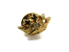 Vintage Crown Lapel Pin Gold Tone Royal Brooch Clear Rhinestone Accent Tie Tack picture