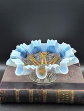 Vintage Dugan EAPG White Opalescent Keyhole 3-in-1 Ruffled Compote Bowl 1905 picture
