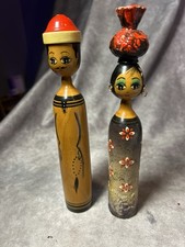 Vintage Hand Painted Wooden Folk Art Dolls Man Woman 9