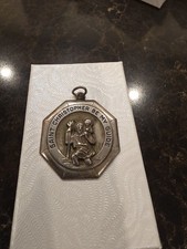 Vintage Saint Christopher Be My Guide Sterling Silver Pendant Estate 10 Grams picture