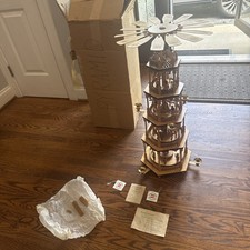 Volkskunst Erzgebirge 4 Tier German Christmas Pyramid Nativity  Wood Carousel  picture