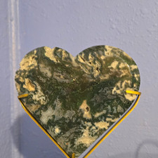 Polished Green & White Heart-Shaped Stone Crystal Decor on Stand picture