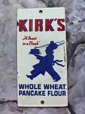 VINTAGE 1940'S KIRK’S PANCAKE FLOUR WOODEN  DOOR  PUSH PORCELAIN SIGN   8