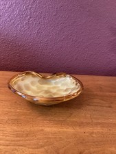 Murano Alfredo Barbini Amber Beige Fold-Over Dish With Gold Aventurine Flecks picture
