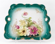 Antique PM Bavaria Hand Painted Floral Porcelain Serving Tray Gold Gilt 8.5” picture
