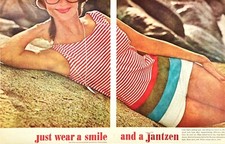 Jantzen Double Page Beachwear Striped Shirt Shorts 1962 Vtg Magazine Print Ad picture