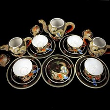 RARE 20pc Moriage Dragonware Black Lithophane Geisha Tea Set Hand Painted Japan picture