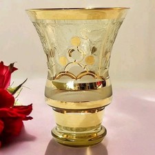 Antique Handpainted Made in Belgium BOOM Gold and Amber Glass Vase Art Deco Rare picture