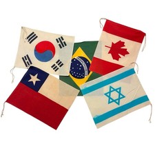 Vintage Cotton Country Flags South Korea, Canada, Israel, Brazil, Chile picture