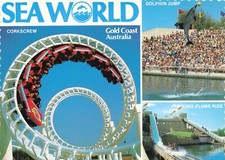 Postcard Australia Sea World Gold Coast Queensland Corkscrew Rollercoaster 6x4 picture