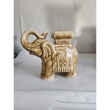 Vintage Ceramic Elephant Figurine Tan Glazed Ornate Decorative Statue Good Luck picture