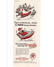 1954 Texaco Marfak Chassis Lubrication Cushing Feeling Long Lasting Print Ad picture