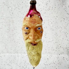 VTG Jack Frost Long Face Santa Pink Pine Cone Mica W Germany Ornament 3.5